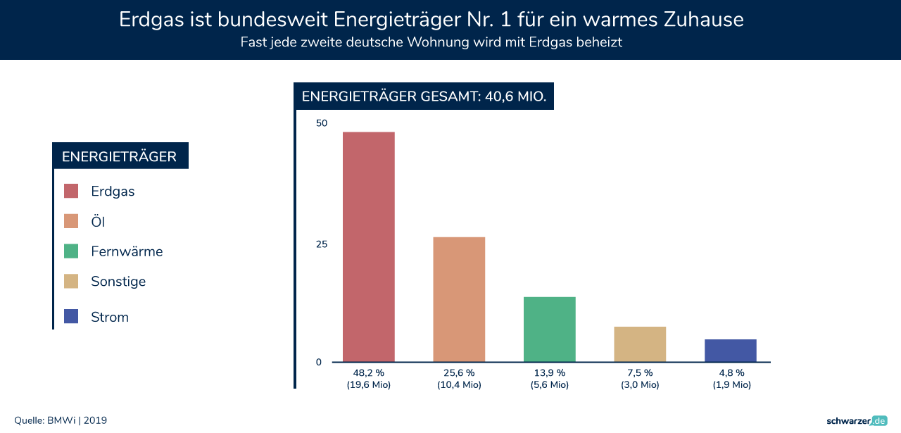 Infografik: Erdgas an der Spitze: Beliebtester Energieträger in Deutschland. (Foto: Schwarzer.de)